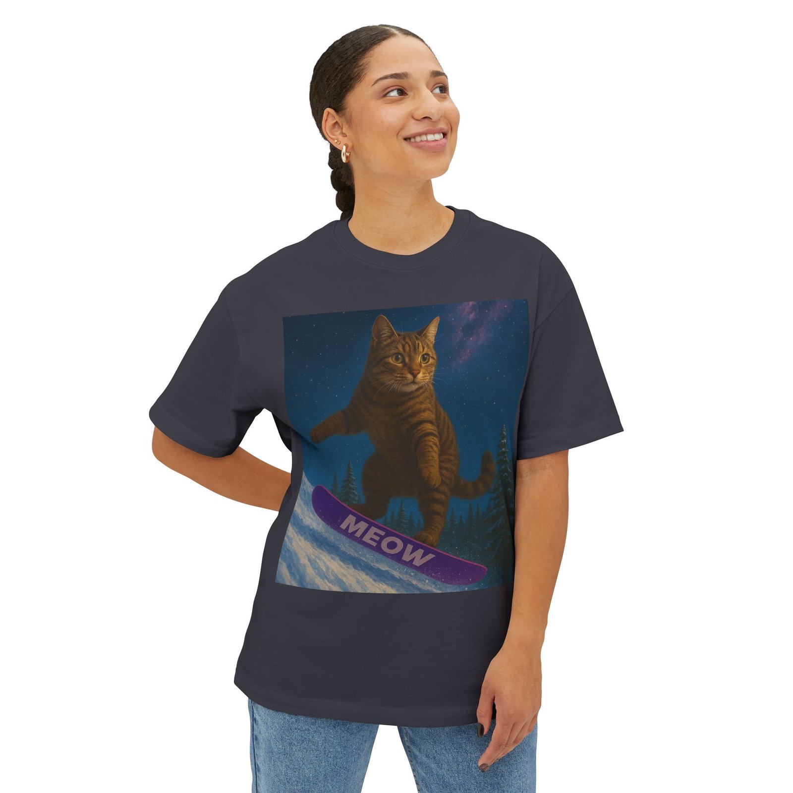 Cosmic Snowboarding Cat T-Shirt – Meow Board Graphic - Image 11
