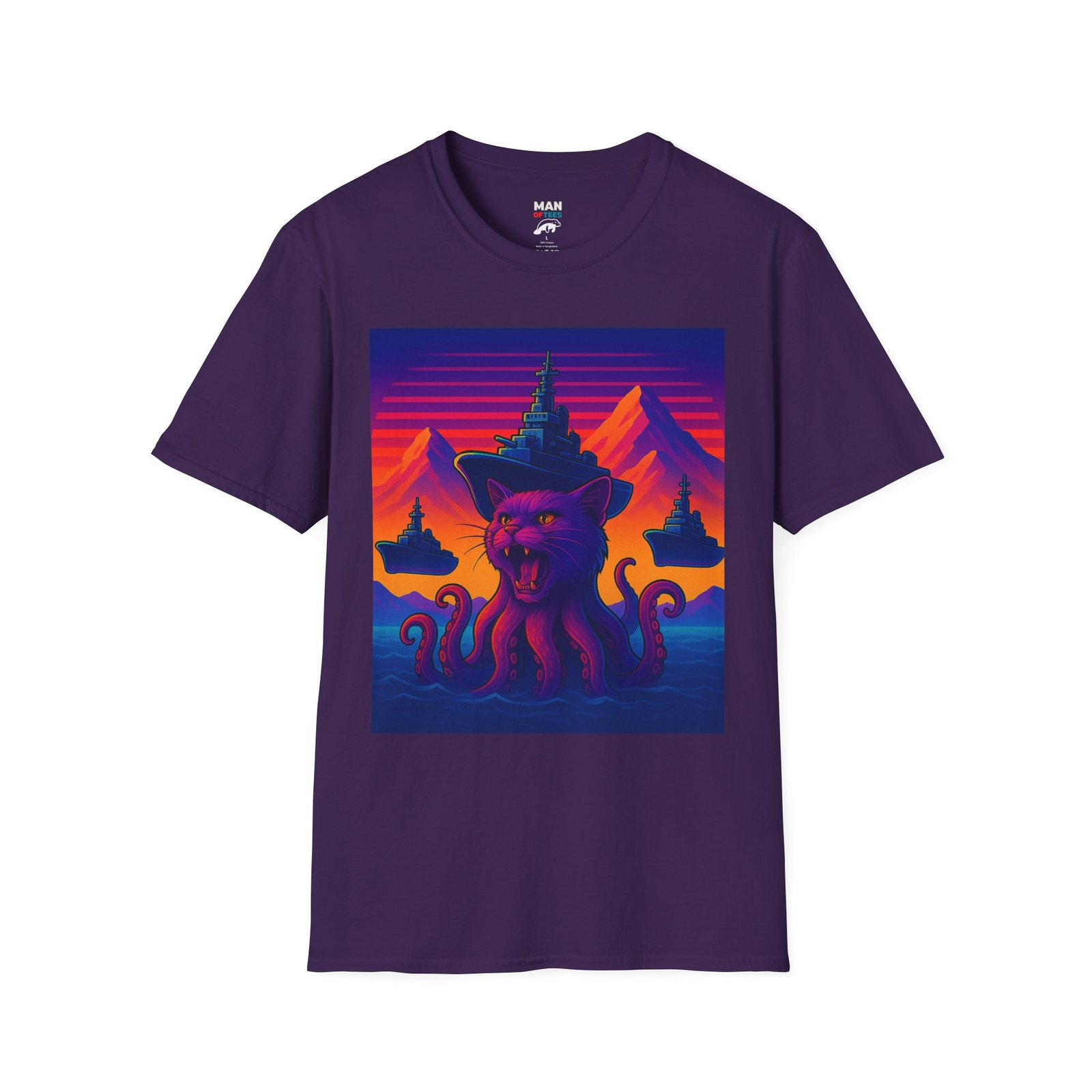 Vaporwave Kraken Cat T-Shirt – Strange Sea Monster - Image 21