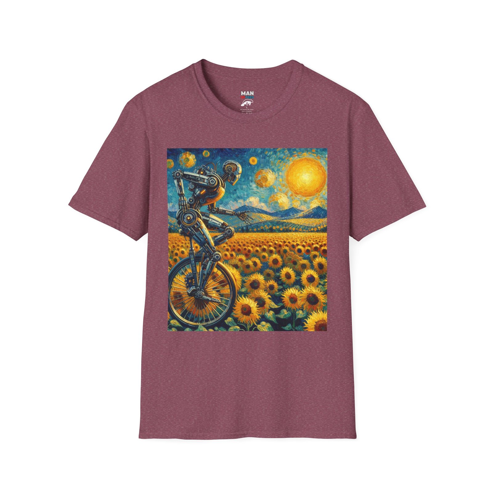 Surreal Robot T-Shirt – Sunflower Field Unicycle Graphic - Image 22