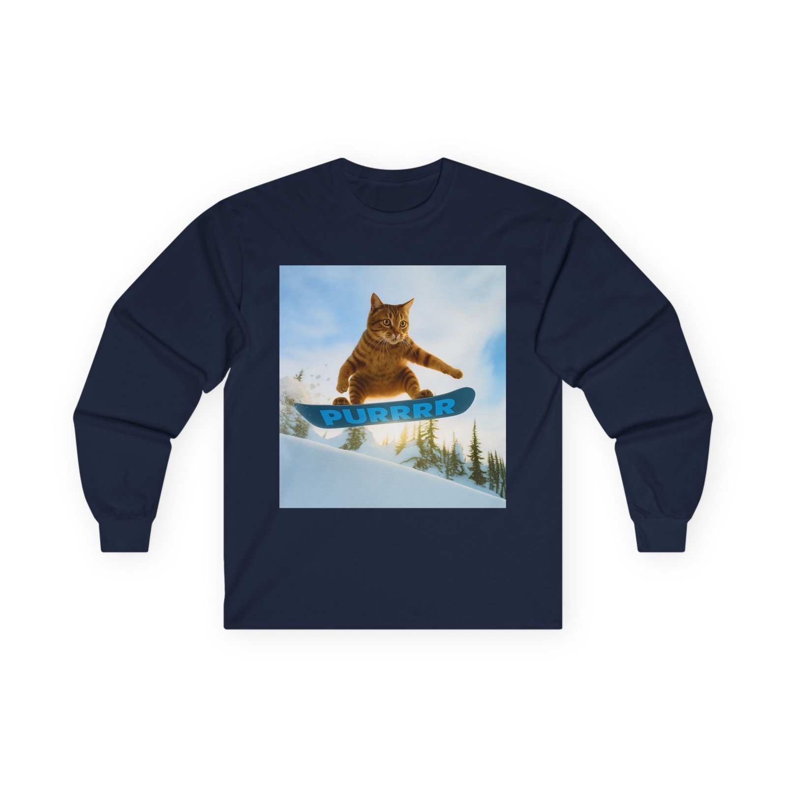 PURRRR Snowboarding Cat Long Sleeve – Weird Funny Animal Shirt - Image 13