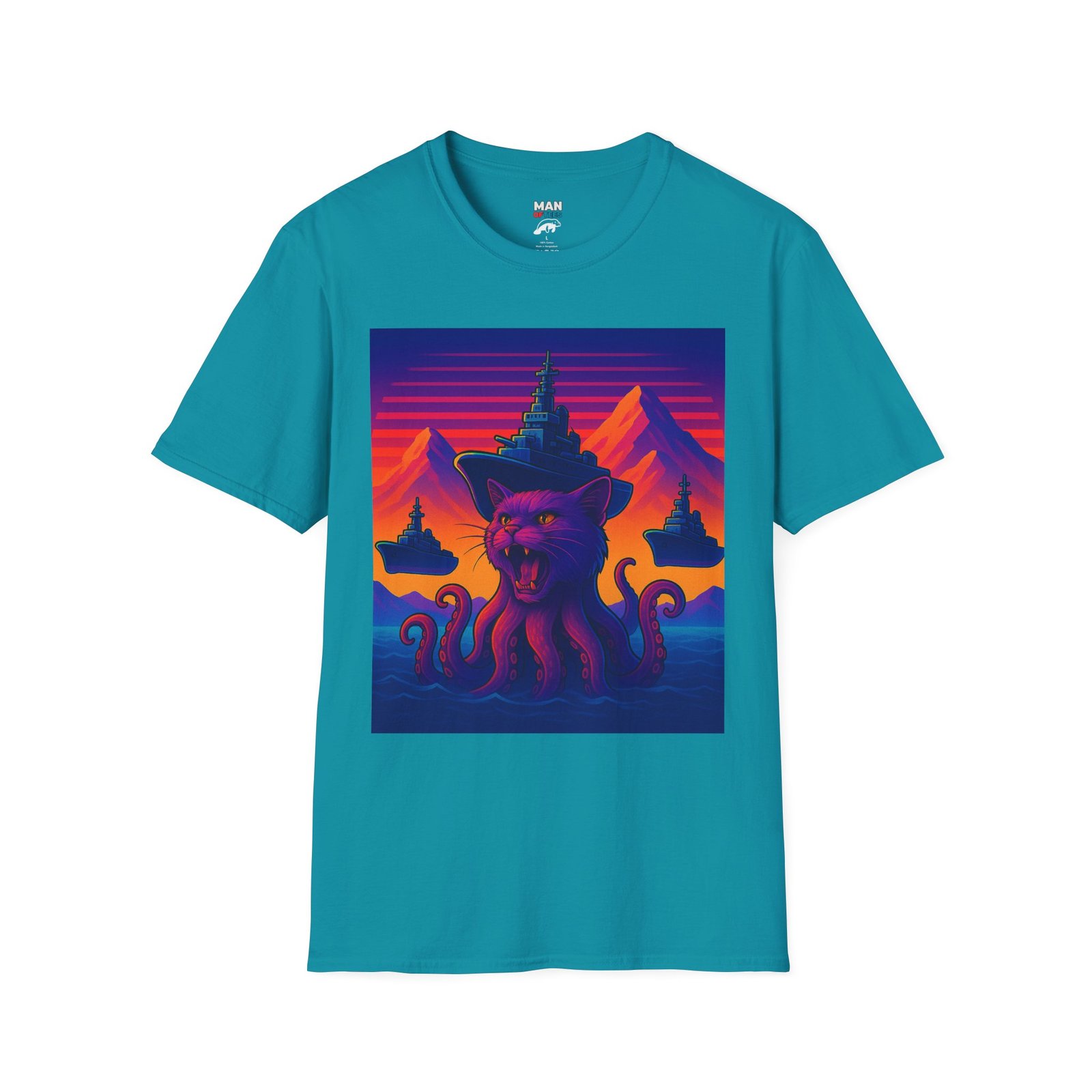 Vaporwave Kraken Cat T-Shirt – Strange Sea Monster - Image 13