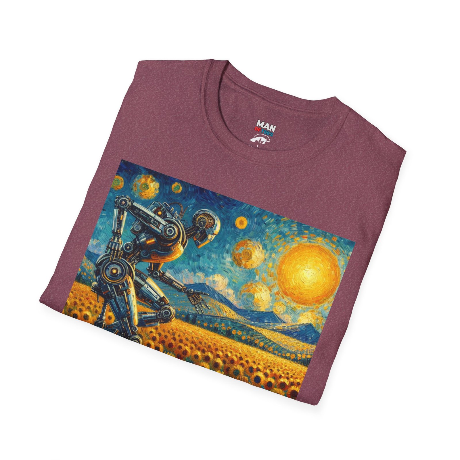 Surreal Robot T-Shirt – Sunflower Field Unicycle Graphic - Image 25