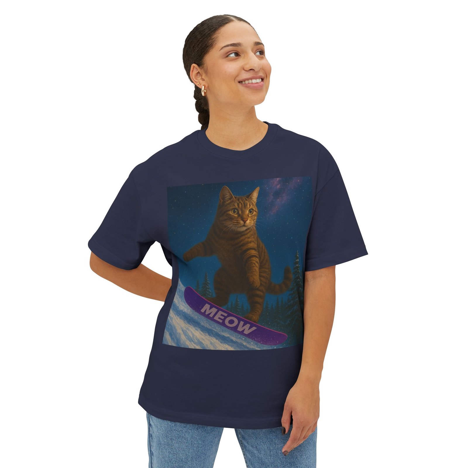 Cosmic Snowboarding Cat T-Shirt – Meow Board Graphic - Image 19