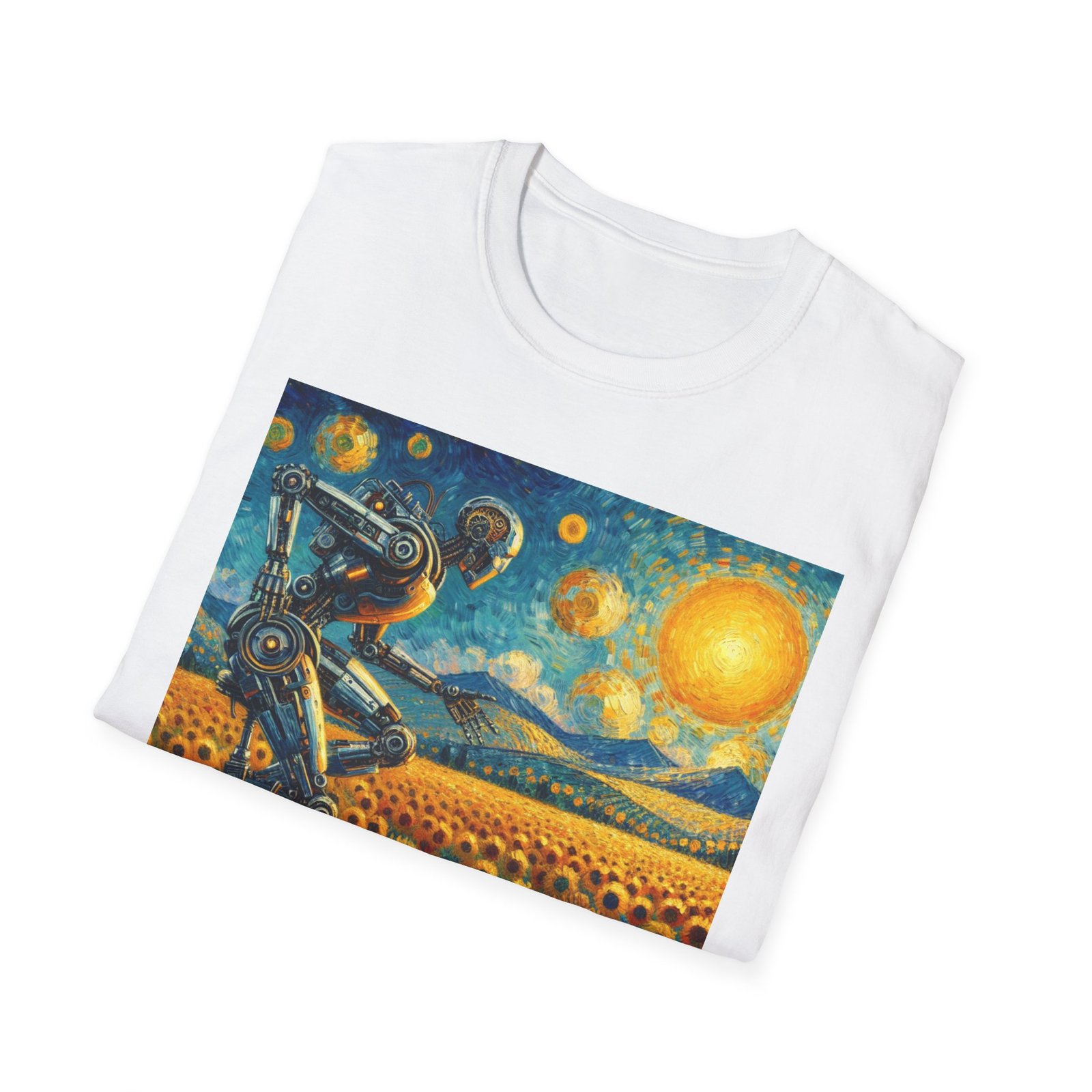 Surreal Robot T-Shirt – Sunflower Field Unicycle Graphic - Image 9