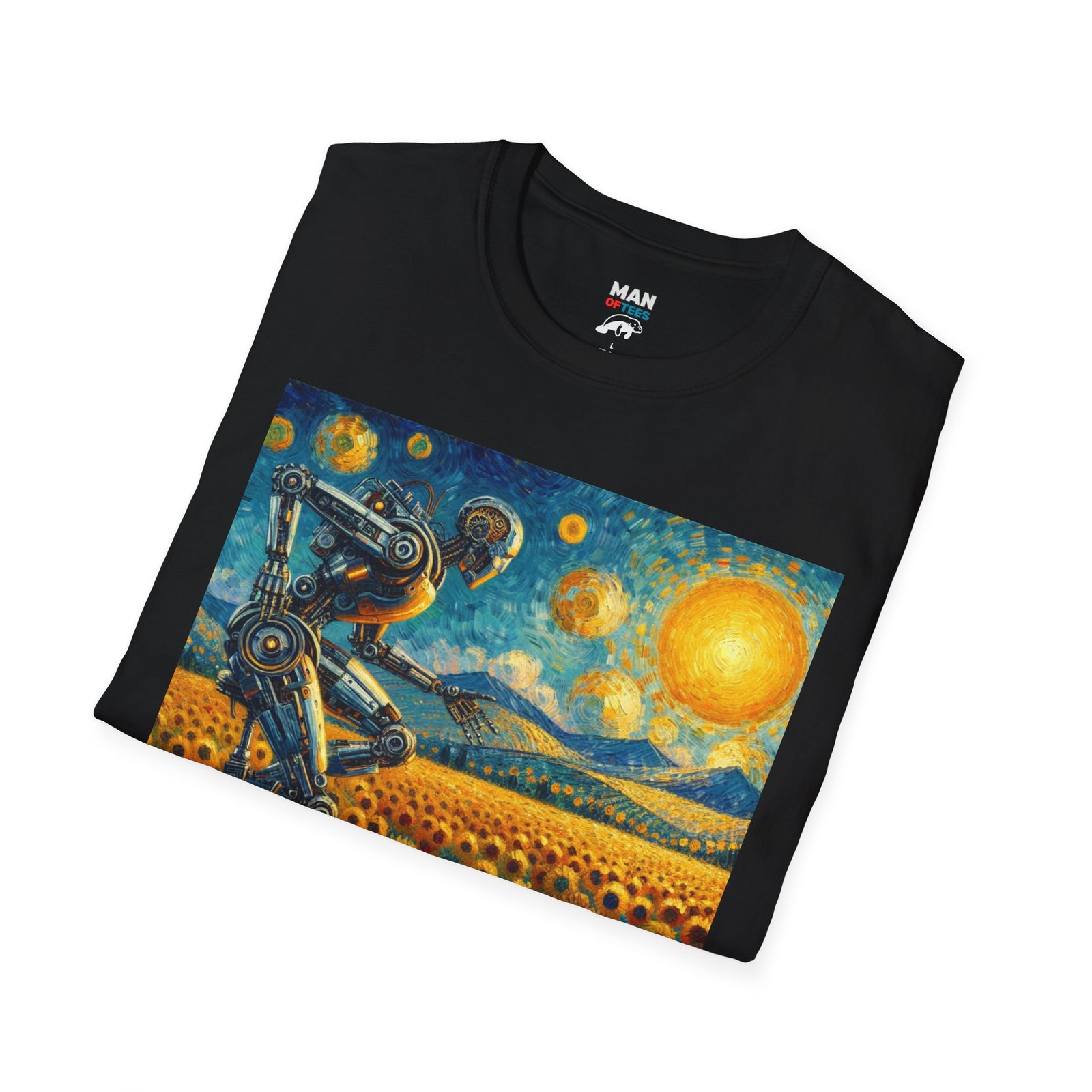 Surreal Robot T-Shirt – Sunflower Field Unicycle Graphic - Image 14