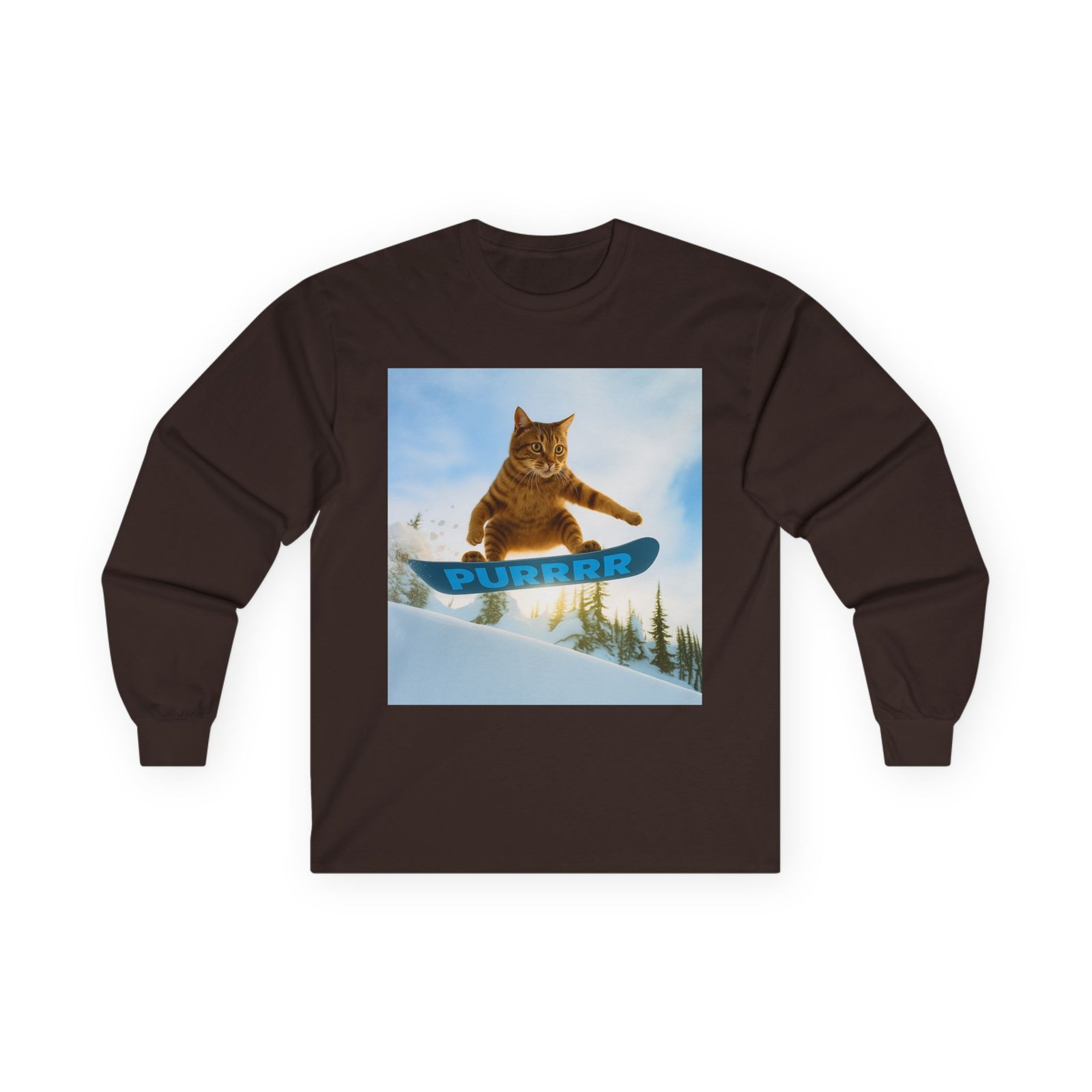 PURRRR Snowboarding Cat Long Sleeve – Weird Funny Animal Shirt - Image 7
