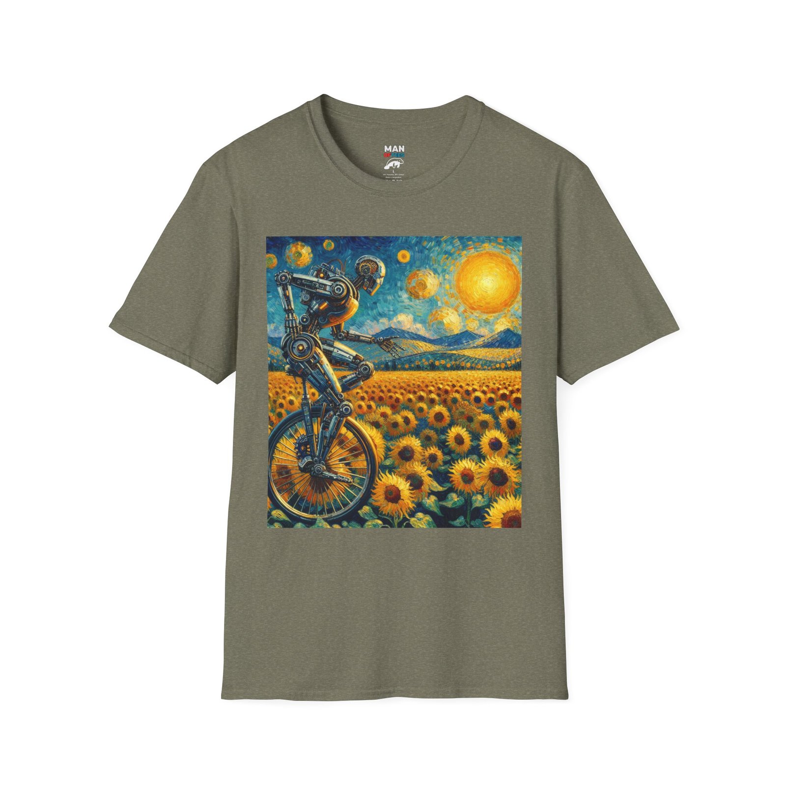 Surreal Robot T-Shirt – Sunflower Field Unicycle Graphic - Image 16