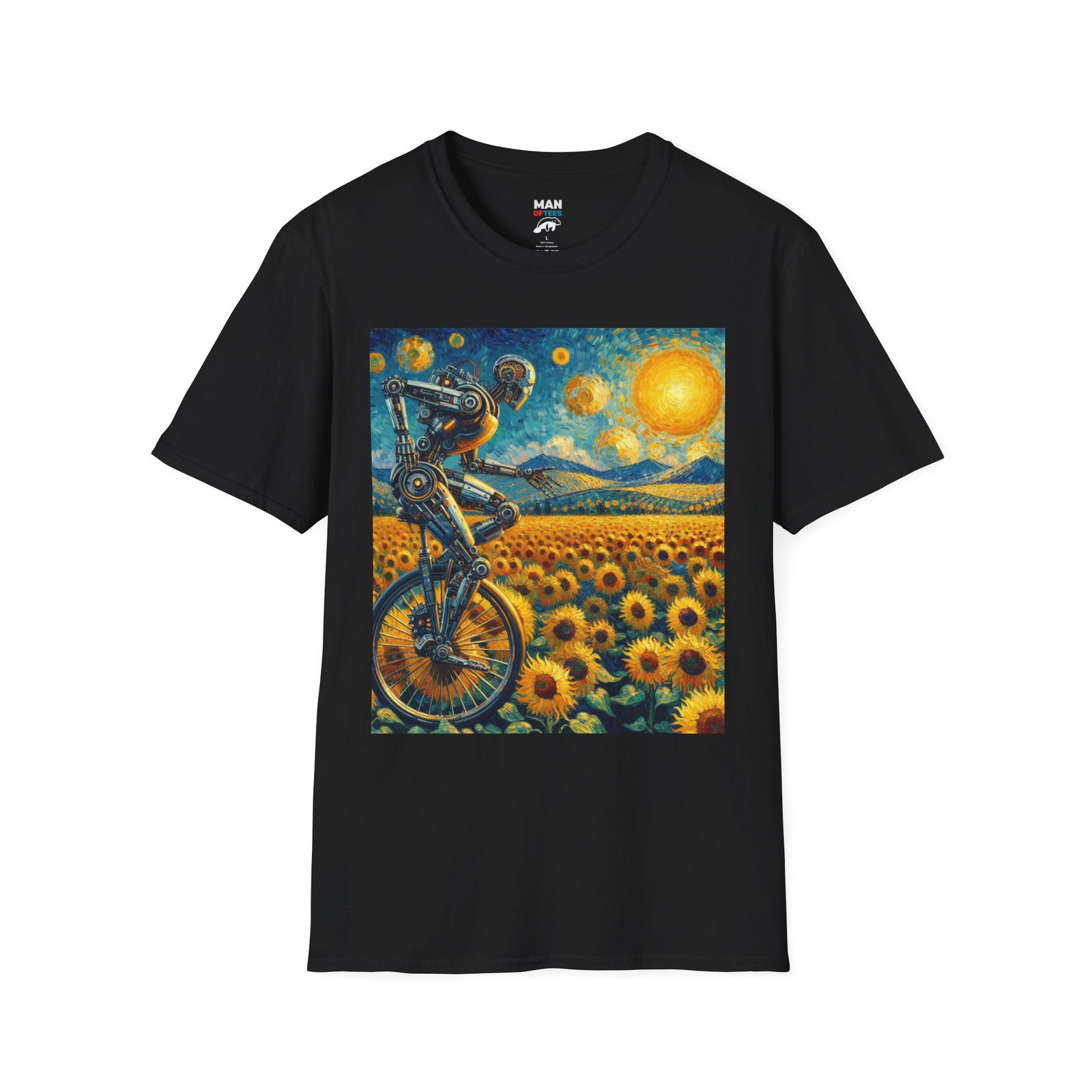Surreal Robot T-Shirt – Sunflower Field Unicycle Graphic - Image 11