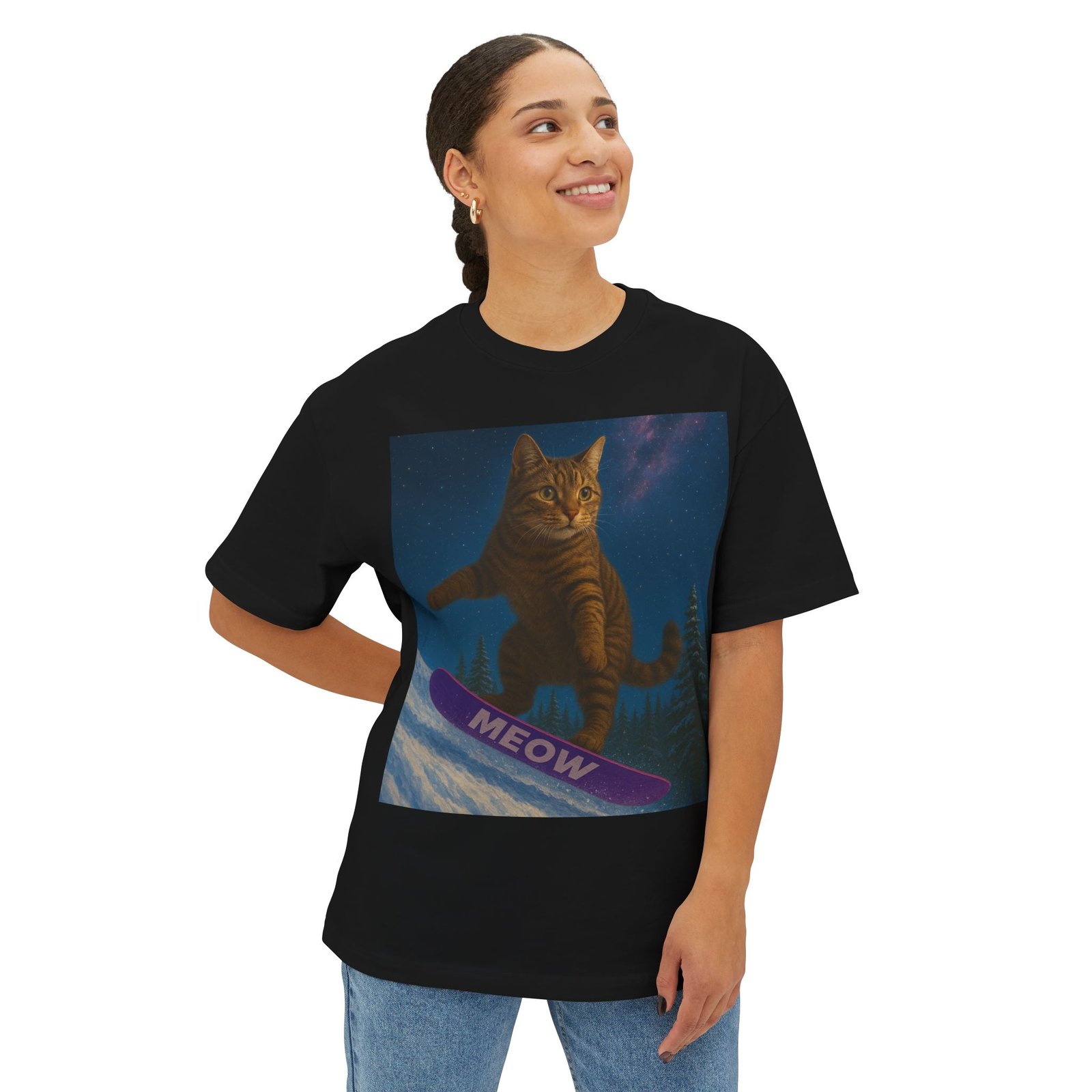 Cosmic Snowboarding Cat T-Shirt – Meow Board Graphic - Image 7