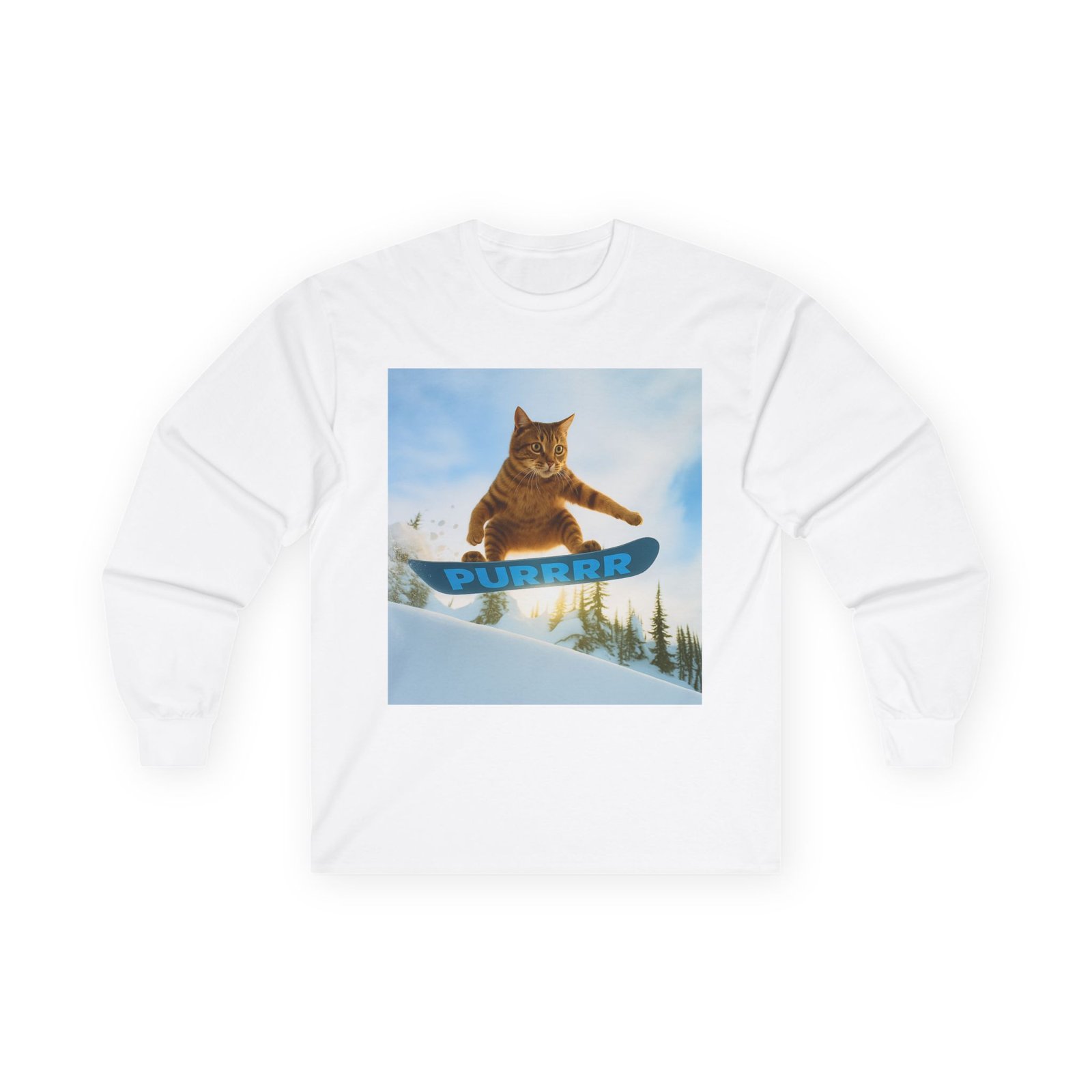 PURRRR Snowboarding Cat Long Sleeve – Weird Funny Animal Shirt - Image 4