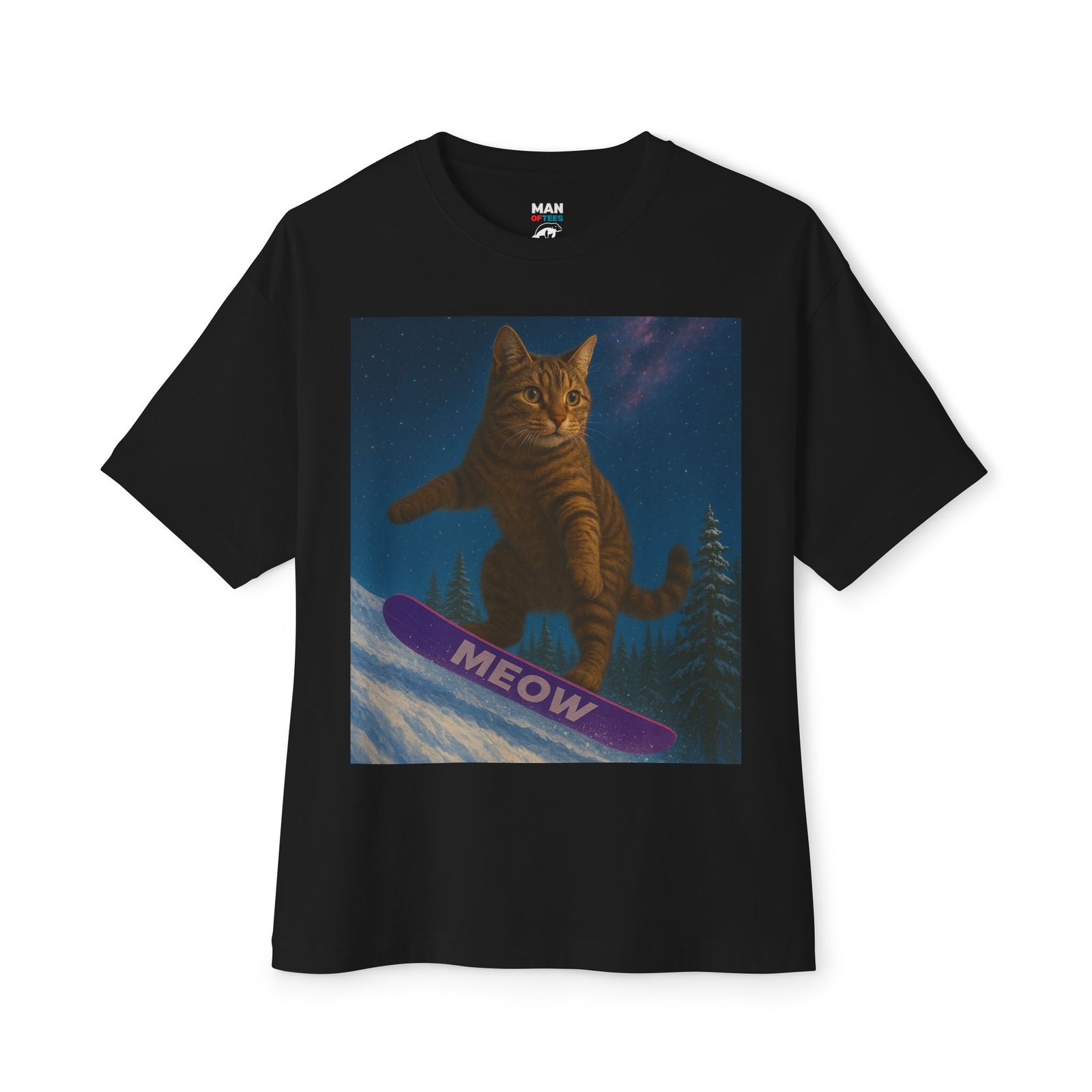 Cosmic Snowboarding Cat T-Shirt – Meow Board Graphic - Image 5